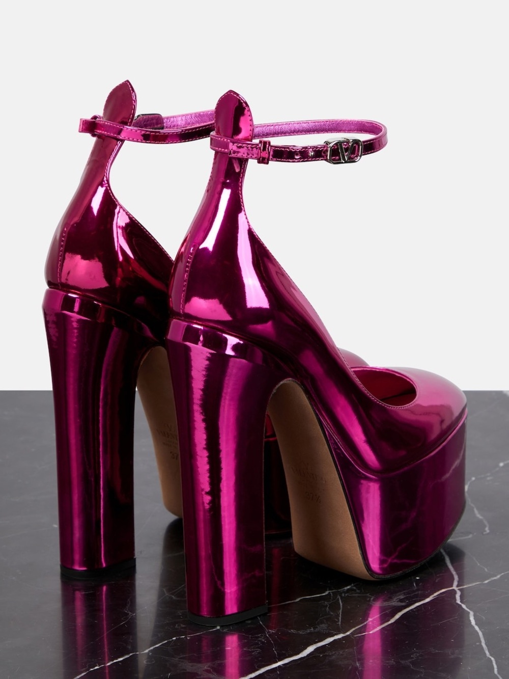 Valentino Garavani Metallic Fuchsia Platform Ankle-Strap Pumps